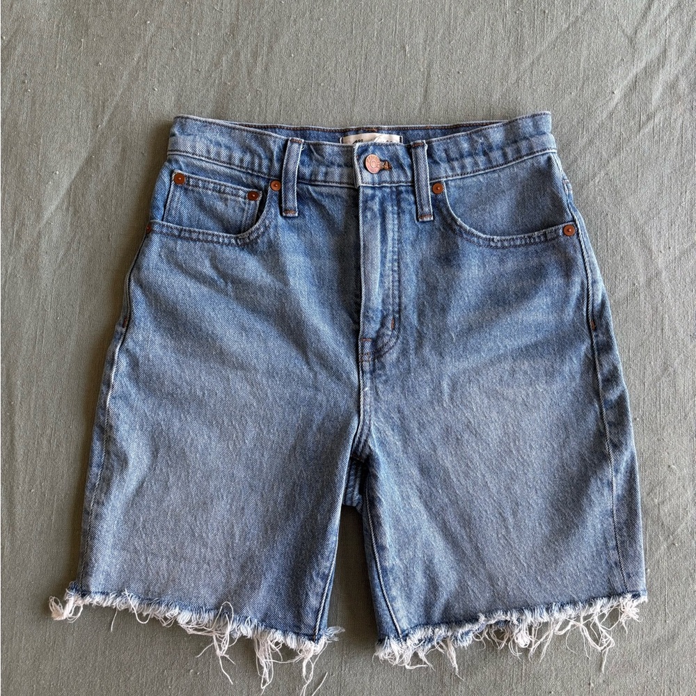 Madewell High Rise Mid-Length Jean Shorts Frayed Hem